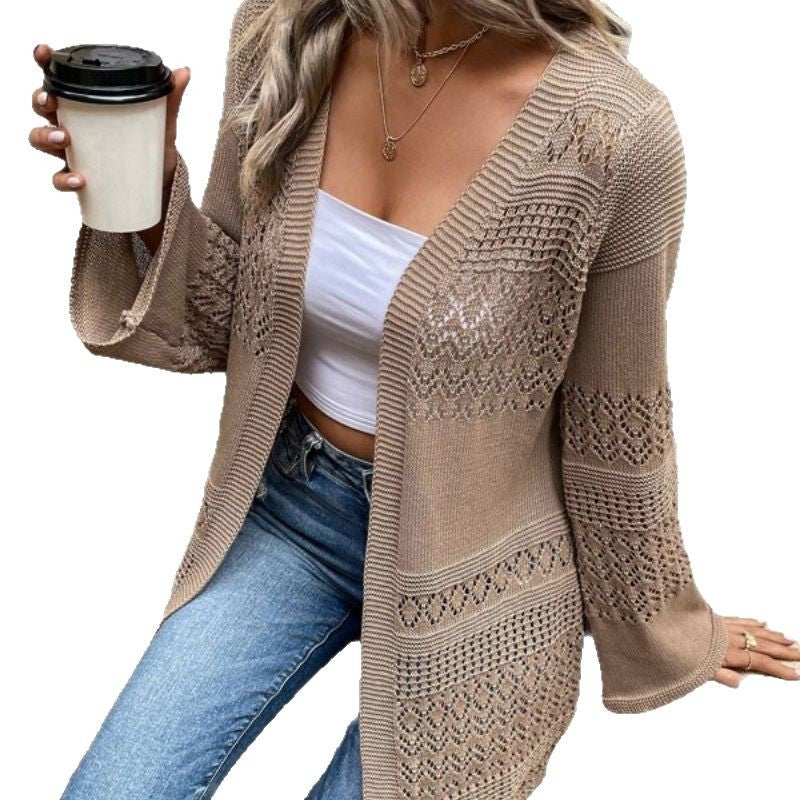 Ladies cardigan with elegant lace pattern and open sleeves Ivyshape