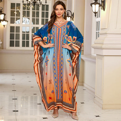 Ladies Kaftan with artistic ethnic pattern and side slits Ivyshape