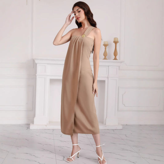 Women Minimalist One-Shoulder Midi Dress Ivyshape