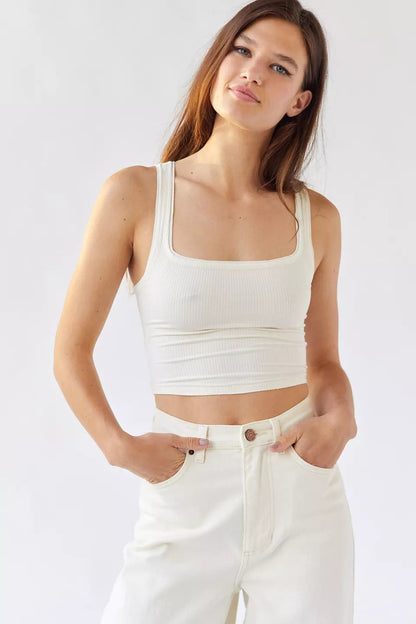 Women's body-hugging cropped top with square neckline and ribbed texture Ivyshape
