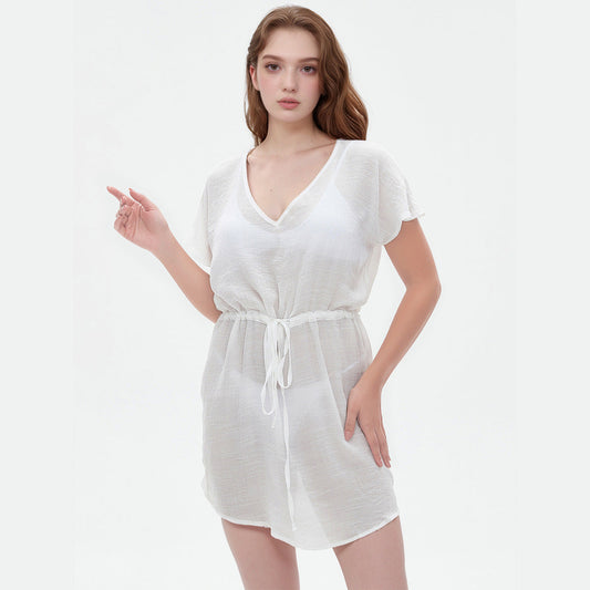 Women's casual short sleeve dress with drawstring waist Ivyshape