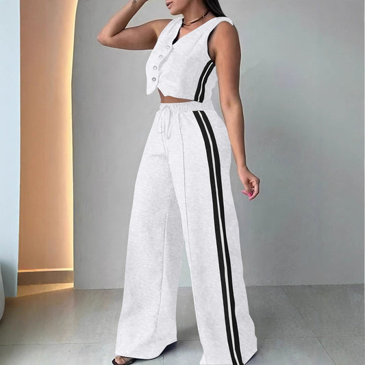 Ladies casual two-piece set with cropped top and wide-cut pants Ivyshape