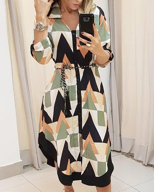 Ladies tunic dress with asymmetrical hem and striped design Ivyshape