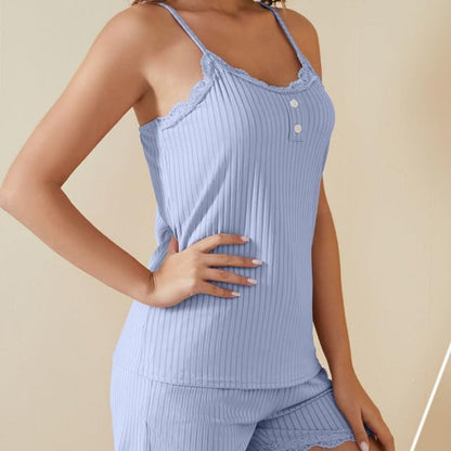 Women's pajamas set with lace details and fine ribbed structure Ivyshape