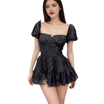 Women romantic lace peplum overall Ivyshape