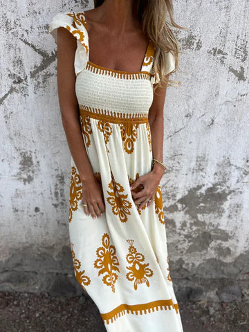 Women Boho-Chic Square Neck Maxi Dress Ivyshape