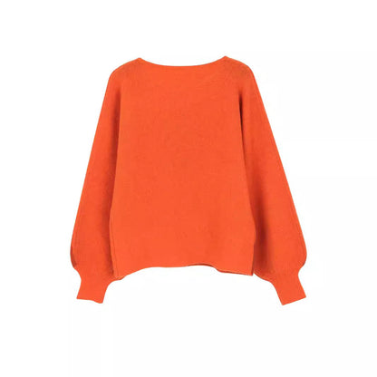 Women's knitted dress with romantic balloon sleeves and trendy pattern Ivyshape