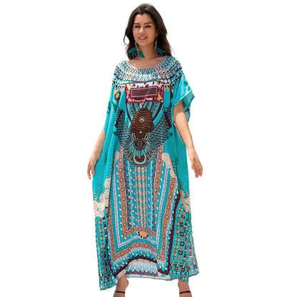 Women’s beach dress with large graphic print and wide sleeves Ivyshape