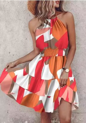 Women's Halter Neck Tiered Mini Dress Ivyshape