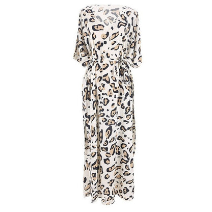 Women’s maxi dress with asymmetrical cut and animal print Ivyshape