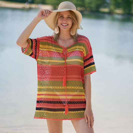 Women’s Casual Crochet Beach Tunic with Fringes Ivyshape