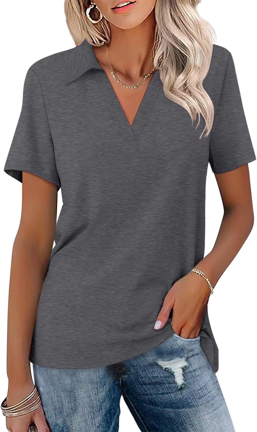 Ladies V-Neck Short Sleeve Top Ivyshape