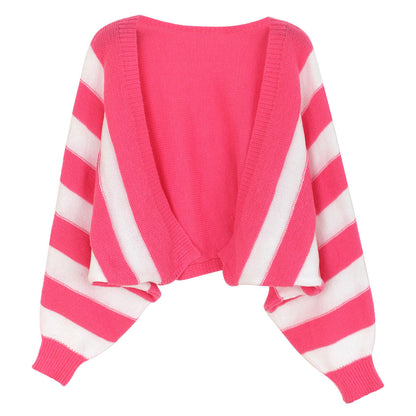 Women Oversized Knit Cardigan with Striking Stripe Pattern and Casual Sleeves Ivyshape