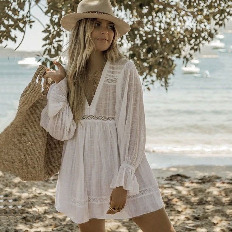 Women airy beach dresses with romantic ruffles and lace accents Ivyshape