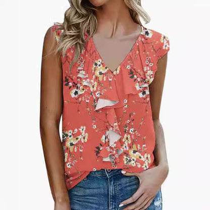 Ladies' elegant blouse shirt with voluminous ruffled hem and V-neck Ivyshape