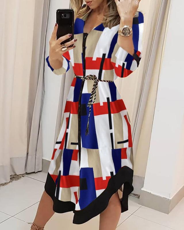 Ladies tunic dress with asymmetrical hem and striped design Ivyshape
