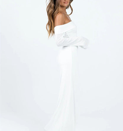 Women Off-Shoulder Maxi Dress with Figure-Hugging Cut Ivyshape