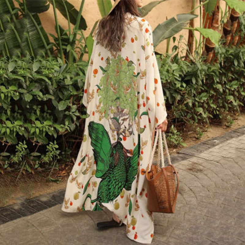 Ladies airy kimono coat with floral design Ivyshape