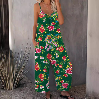Ladies Floral Print Wide Leg Jumpsuit Ivyshape