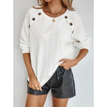 Women's chunky knit sweater with decorative buttons Ivyshape
