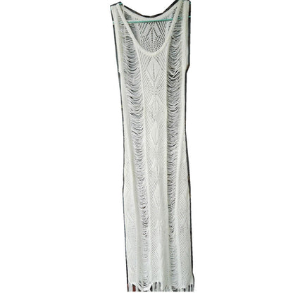 Women's airy crochet beach cover-up with elegant fringes Ivyshape