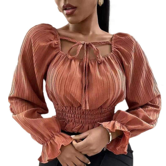 Ladies Fashion Blouse with Ruffles Ivyshape