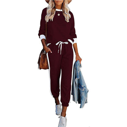 Women's leisure tracksuit with contrasting side stripes and elastic waistband Ivyshape