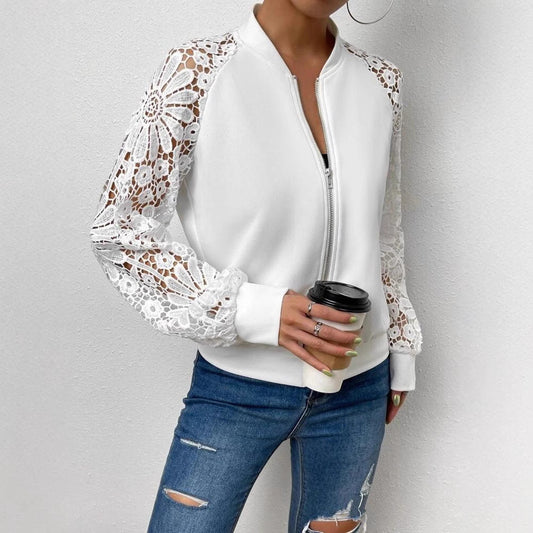 Women's bomber jacket with elegant lace sleeves Ivyshape