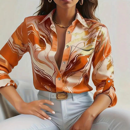 Ladies Elegant Blouse with Abstract Marble Pattern Ivyshape