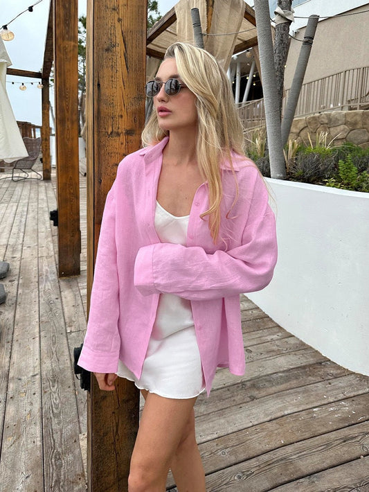 Women's Plus Size Linen Button Shirt Ivyshape