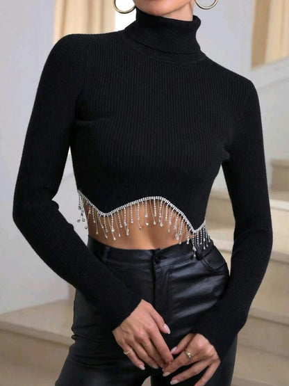 Women's fashionable turtleneck sweater with glittering embellishments Ivyshape