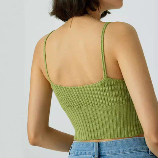 Women playful knitted crop top with floral embroidery Ivyshape