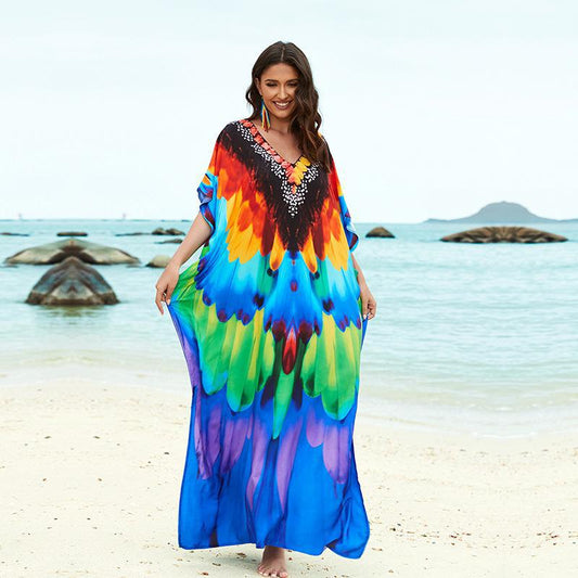 Women's maxi dress with colorful mandala pattern and flowing cut Ivyshape