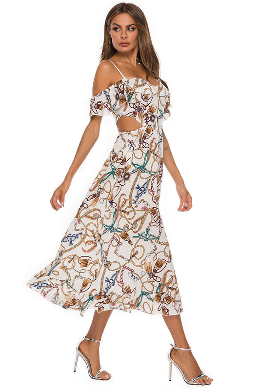 Women's midi dress with floral cut-outs and voluminous sleeves Ivyshape
