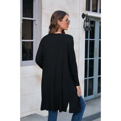 Ladies casual long cardigan with practical pockets and elegant V-neck Ivyshape