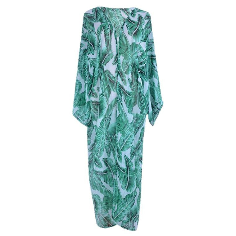 Women's beach dress with floral patterns and elegant long cover-up Ivyshape