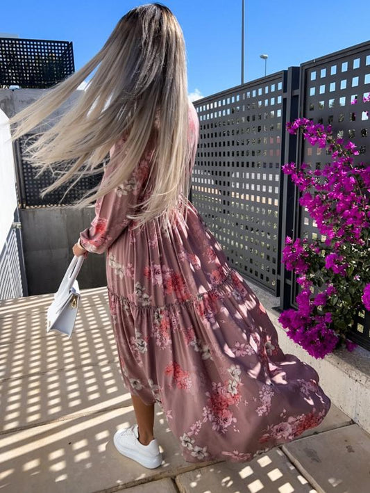 Women's blouse dress with floral details and waist belt Ivyshape
