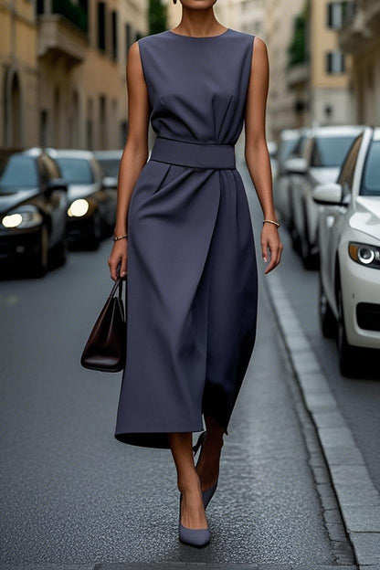 Women's midi dress with elegant V-neck and flowing skirt Ivyshape
