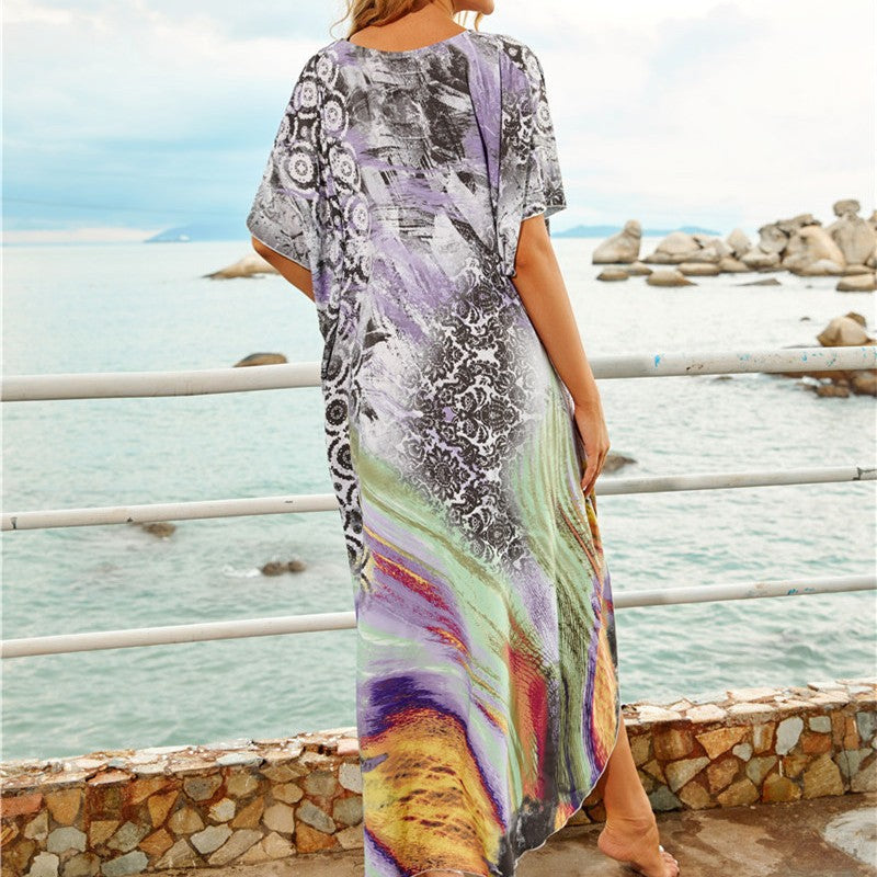 Ladies Maxi Kaftan with fascinating pattern mix and wide cut Ivyshape
