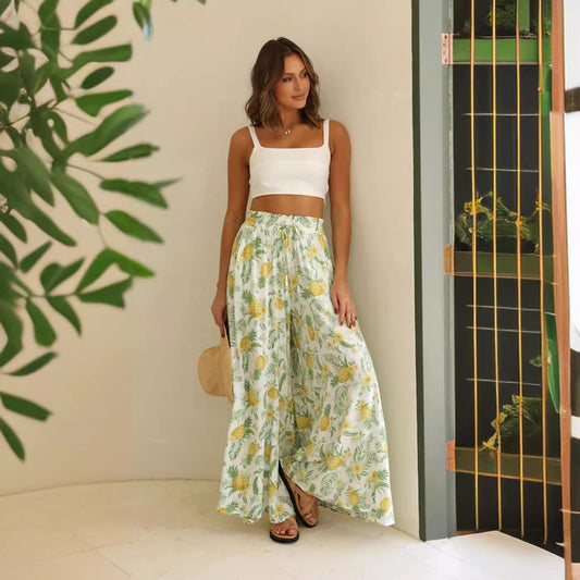 Women Floral Pattern Maxi Pants Ivyshape