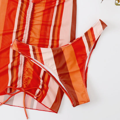 Women's bikini set with striped design and breezy wrap skirt Ivyshape