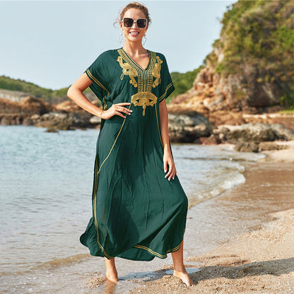 Women's Elegant Beach Kaftan with Intricate Embroidery Ivyshape