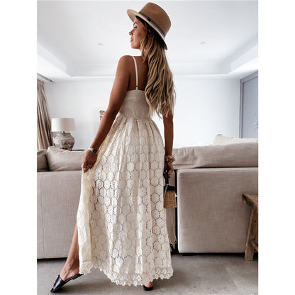 Women’s maxi dress with elegant lace pattern and side slit Ivyshape