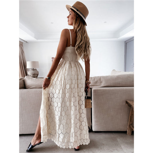 Women’s maxi dress with elegant lace pattern and side slit Ivyshape