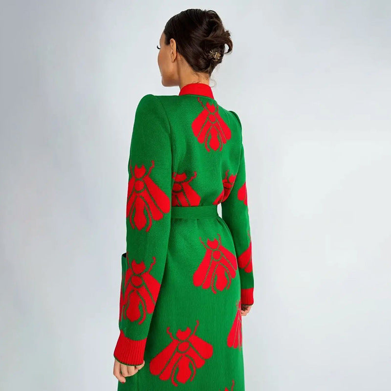 Women's knitted coat with intricate embroidery and modern button design Ivyshape