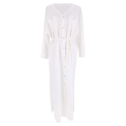 Women’s Maxi Dress with Side Slit and Waist Drawstring Ivyshape