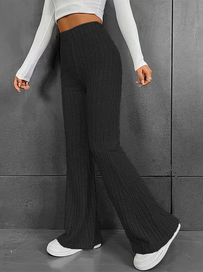 Ladies Flared Rib Knit Pants Ivyshape