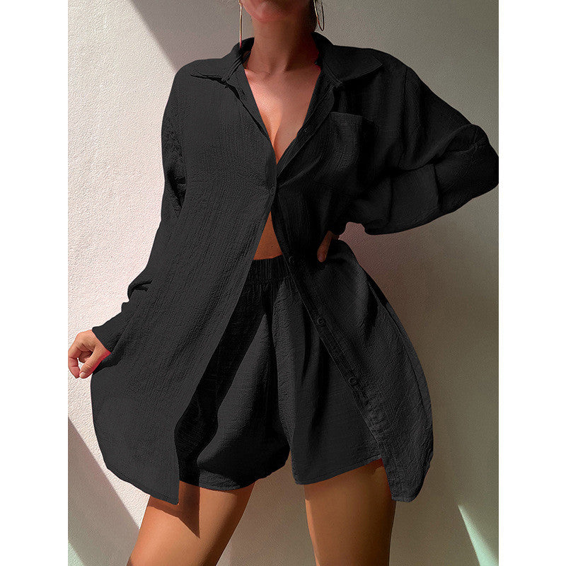 Women's casual two-piece set with oversized blouse and shorts Ivyshape