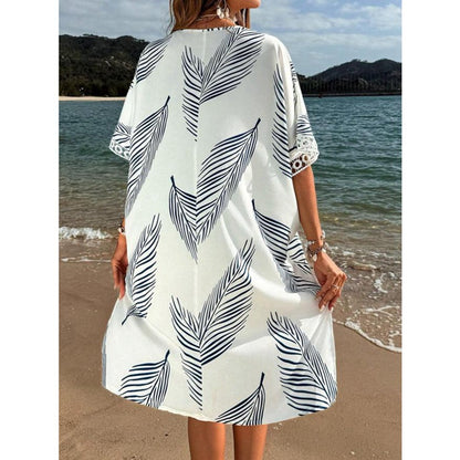 Ladies beach tunic with elegant lace embroidery Ivyshape