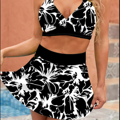 Women's bathing set with sporty crop top and loose skirt Ivyshape